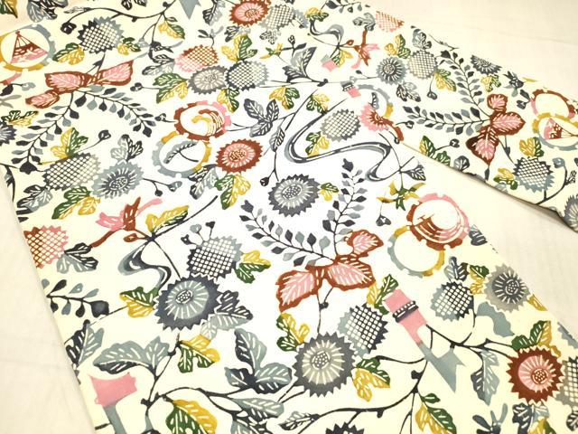 平和屋着物●塩瀬　全通柄九寸名古屋帯　型染　流水草花文　正絹　逸品　DAAW4322cm 平和屋着物○塩瀬 全通柄九寸名古屋帯 型染 流水草花