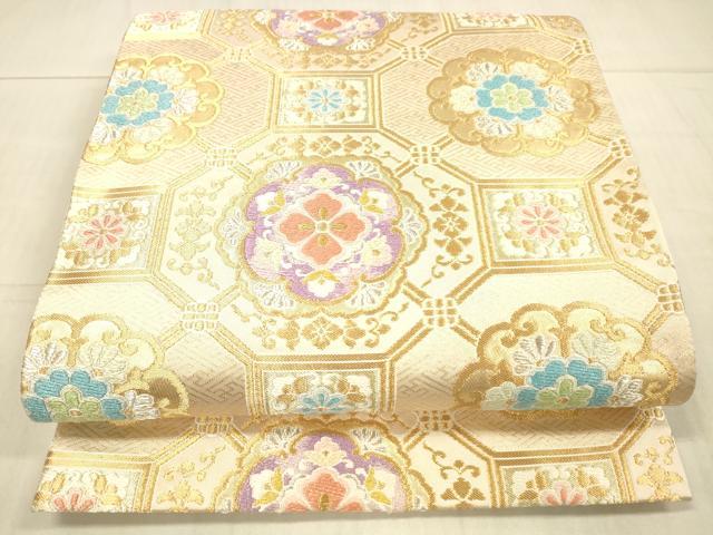 平和屋着物●西陣河村織物謹製・手織り　六通柄袋帯　有職蜀江文　金銀糸　正絹　逸品　DAAW4330cm