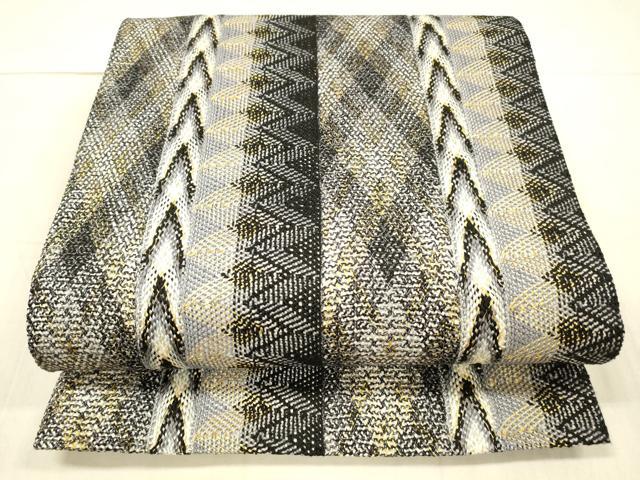 平和屋着物●全通柄袋帯　リボン織　抽象文様　金糸　正絹　逸品　DAAW4337cm
