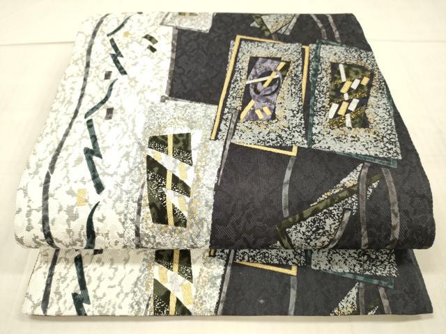 平和屋着物●両面　全通柄袋帯　抽象文様　金銀彩　正絹　逸品　DAAW4341cm