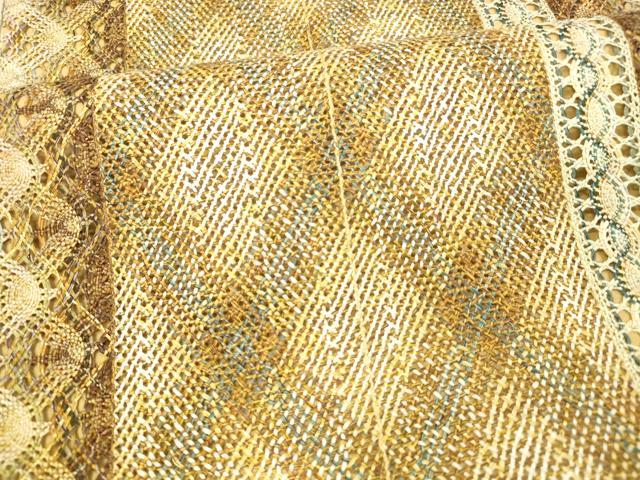 平和屋着物●全通柄袋帯　リボン織　抽象文様　金糸　やまと誂製　正絹　逸品　DAAW4342cm 平和屋着物○全通柄袋帯 リボン織 抽象文様 金糸 やまと誂製