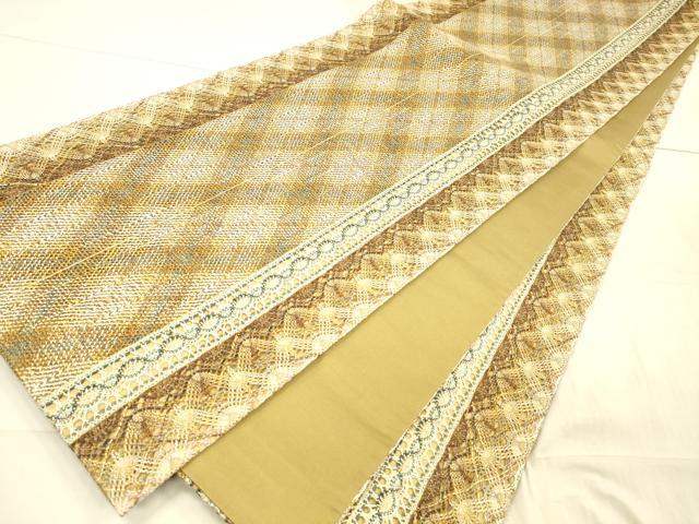 平和屋着物●全通柄袋帯　リボン織　抽象文様　金糸　やまと誂製　正絹　逸品　DAAW4342cm 平和屋着物○全通柄袋帯 リボン織 抽象文様 金糸 やまと誂製