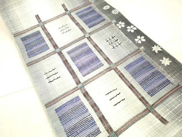 平和屋着物○太鼓柄袋帯 紬地 抽象花文 ほていや扱い 金糸 正絹