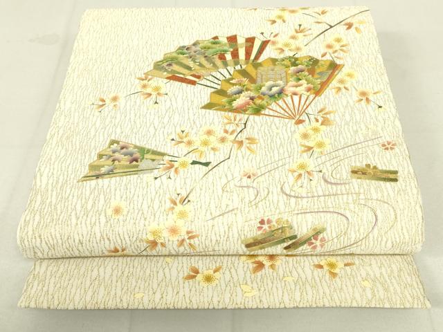 平和屋着物●太鼓柄袋帯　流水扇面花文　金銀彩　正絹　逸品　DAAW4434cm