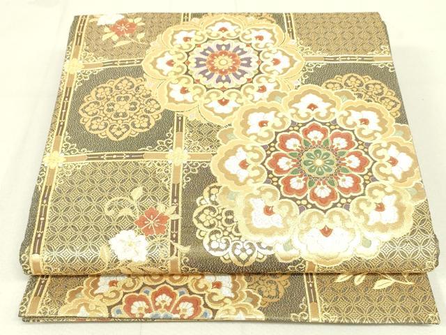 平和屋着物●六通柄袋帯　王朝つづれ　天平華紋　金銀糸　正絹　逸品　DAAW4438cm