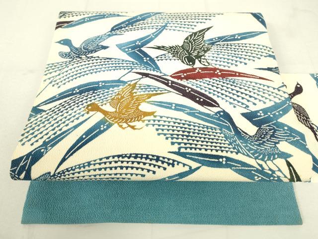 平和屋着物●九寸名古屋帯　型染　群鳥　稲穂　正絹　逸品　DAAW4448cm
