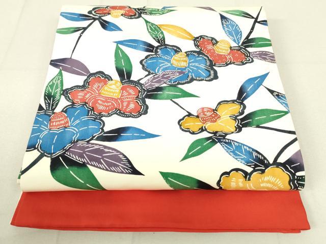 平和屋着物●九寸開き名古屋帯　型染　枝花文　正絹　逸品　DAAW4454cm