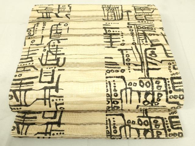 平和屋着物●全通柄袋帯　抽象文様　金糸　正絹　逸品　DAAW4456cm