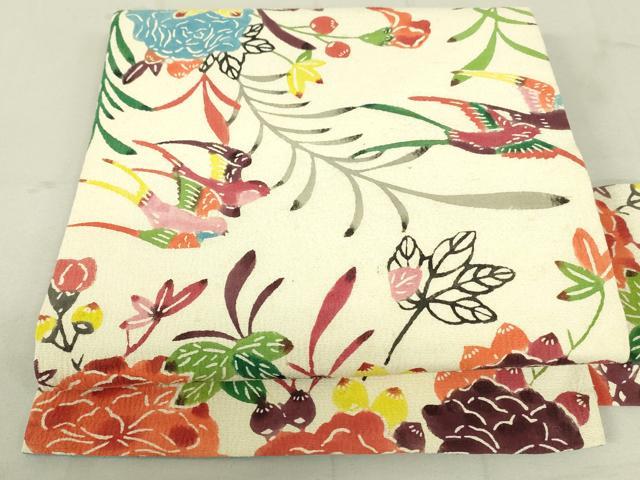 平和屋着物●九寸名古屋帯　紅型　花鳥文　正絹　逸品　DAAW4458cm