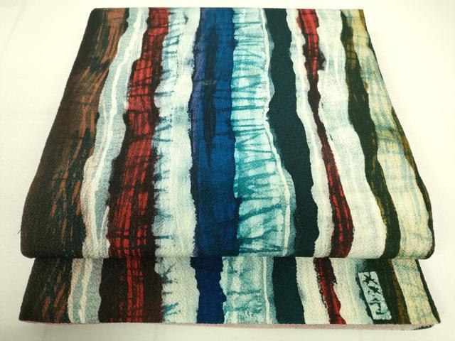 平和屋着物●九寸開き名古屋帯　作家物　間道　正絹　逸品　DAAW4461cm