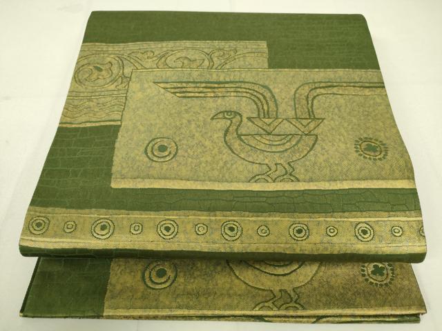 平和屋着物●澤屋重兵衛　六通柄袋帯　壁画文様　金糸　引箔　正絹　逸品　DAAW4466cm