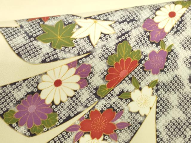 平和屋着物○塩瀬 九寸名古屋帯 束ね熨斗鹿の子草花文 正絹 逸品