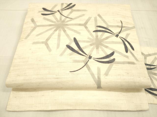 平和屋着物＊夏物　九寸名古屋帯　紬地　舞花蜻蛉文　正絹　逸品　DAAW4501cm