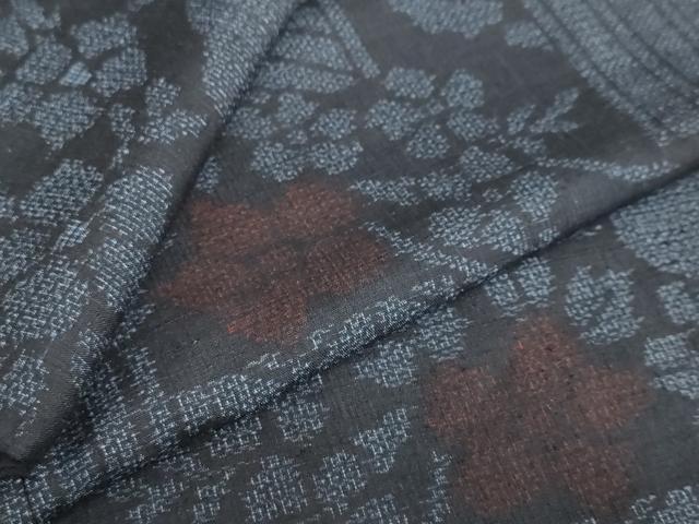 平和屋着物●結城紬　100亀甲　雲霞草花文　正絹　逸品　DAAW5005ud