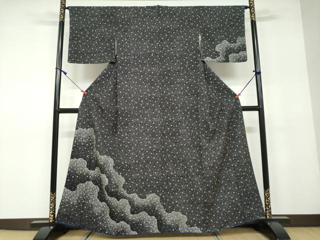 平和屋着物●訪問着　舞花文　黒地　正絹　逸品　DAAW5006ud