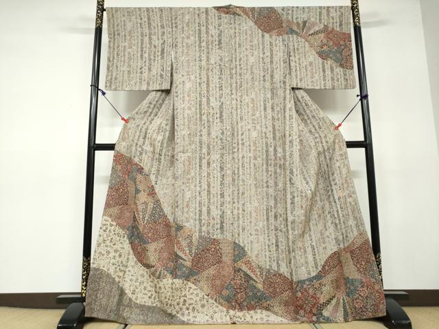 平和屋着物●二代目更甚　江戸更紗　訪問着　切嵌陶器草花文　正絹　逸品　DAAW5022ud
