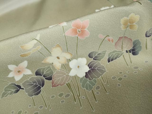 平和屋着物■極上　訪問着　作家物　駒刺繍　草花文　蒸栗色地　金彩　逸品　DZAA7920kh5 平和屋着物□極上 訪問着 作家物 駒刺繍 草花文 蒸栗色地