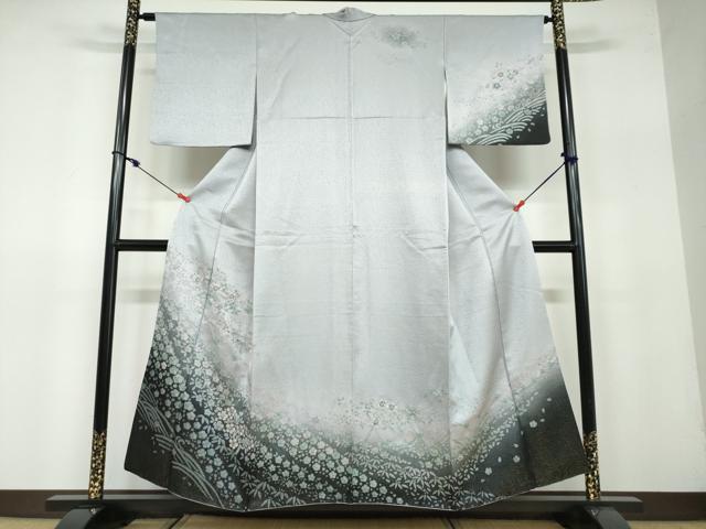 平和屋着物●訪問着　草花文　暈し染め　金通し地　正絹　逸品　DAAW5109ud