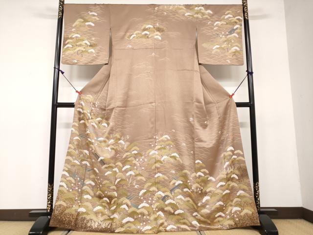 平和屋着物●訪問着　作家物　駒刺繍　渡橋小舟草花文　金彩　正絹　逸品　DAAW5161ud