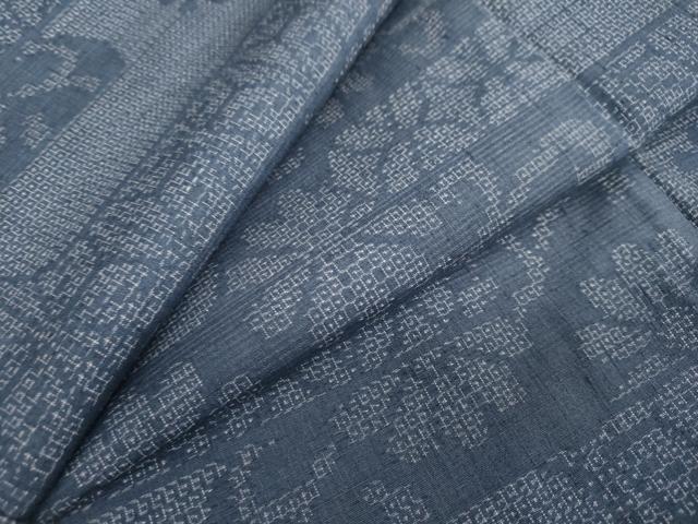 平和屋着物●結城紬　100亀甲　横段草花文　正絹　逸品　DAAW5174ud