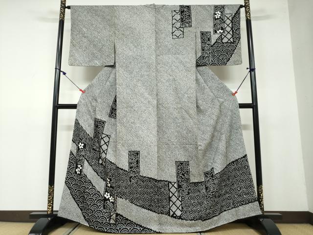 平和屋着物●訪問着　総絞り　吉祥短冊草花文　黒地　正絹　逸品　未使用　DAAW5186ud