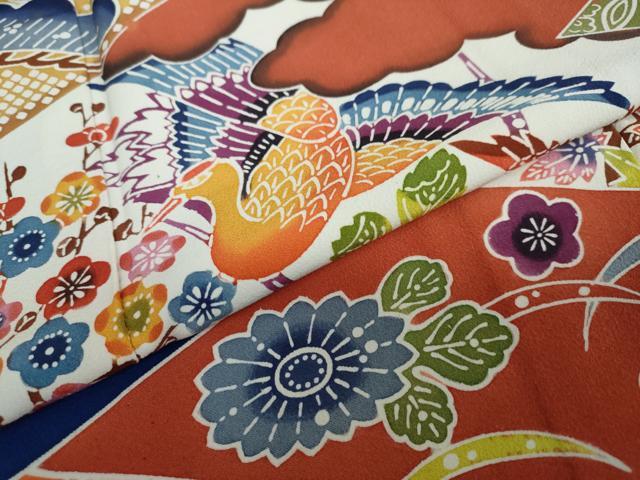 平和屋着物○豪華振袖 型染め 飛鶴風景草花文 正絹 逸品 DAAW5194ud