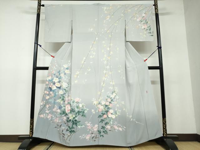 平和屋着物●十日町友禅作家　阿部佳雪 　訪問着　草花文　暈し染め　正絹　逸品　DAAW5231ud