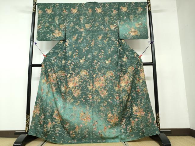 平和屋着物●訪問着　雪輪流水草花文　暈し染め　金彩　正絹　逸品　DAAW5237ud