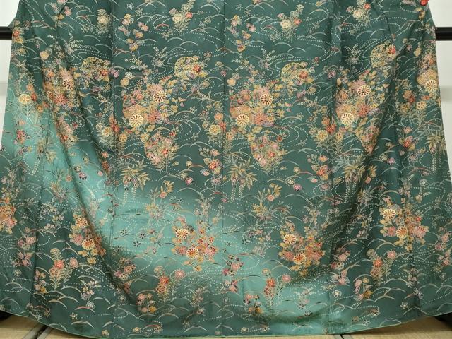 平和屋着物○訪問着 雪輪流水草花文 暈し染め 金彩 正絹 逸品