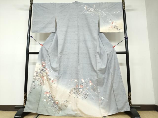 平和屋着物●石川県指定無形文化財　牛首紬　白山工房　手織り　訪問着　草花文　暈し染め　正絹　逸品　未使用　DAAW5259ud