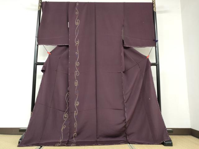 平和屋着物●訪問着　作家物　変わり間道　勾玉　似せ紫色　仮絵羽　正絹　逸品　未使用　DAAW5275ud