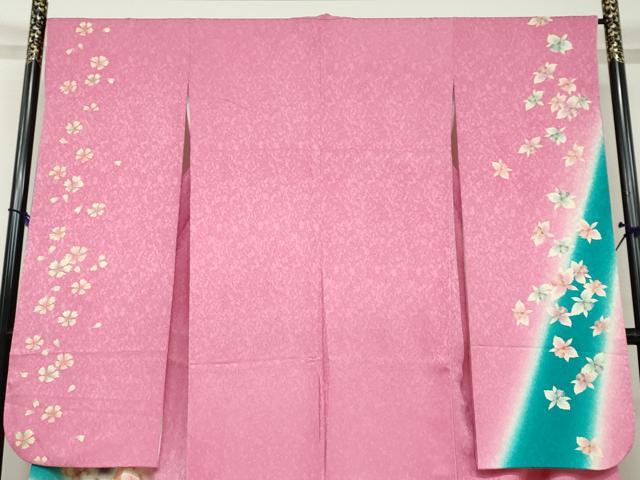 平和屋着物○「anan」ブランド 振袖 草花文 暈し染め 銀通し地 正絹