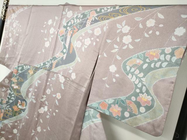 平和屋着物○摺型友禅 訪問着 駒刺繍 草花文 金彩 正絹 逸品