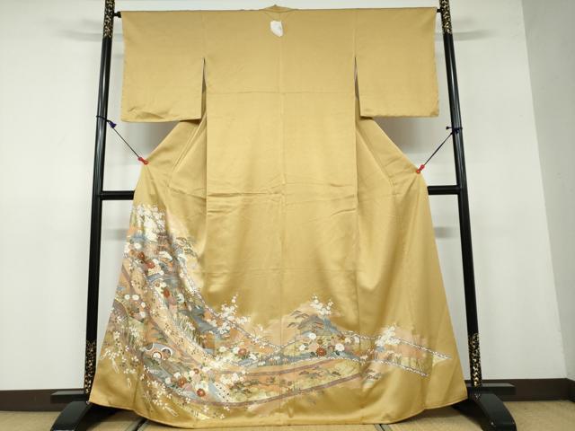 平和屋着物●豪華色留袖　流水風景草花文　金彩　正絹　逸品　DAAW5325ud