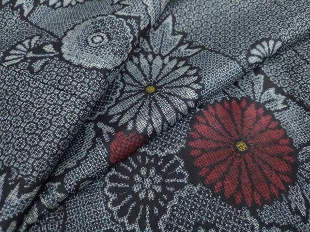 平和屋着物●本場大島紬　割り込み絣　草花間道　正絹　逸品　DAAW5340ud