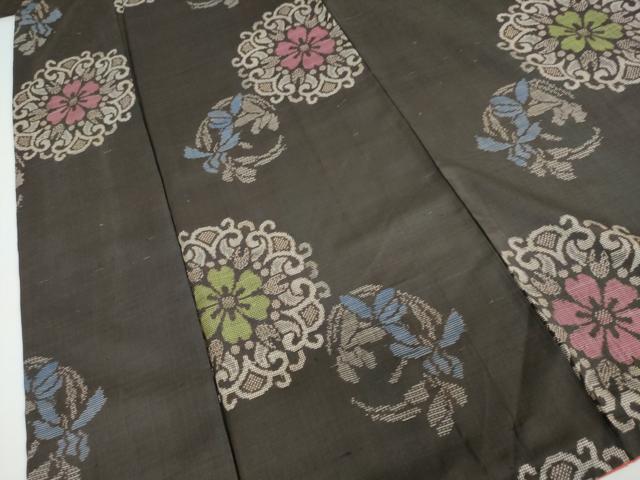 平和屋着物●本場大島紬　アンティーク大島　7マルキ　地空き　草花丸文　正絹　逸品　DAAW5365ud