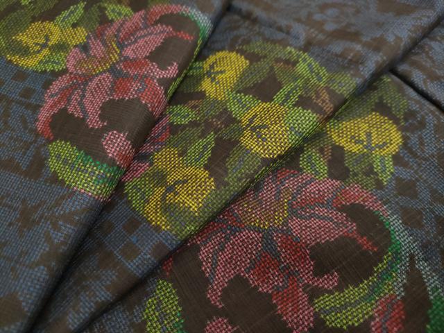 平和屋着物●本場大島紬　7マルキ　草花丸文　正絹　逸品　未使用　DAAW5387ud