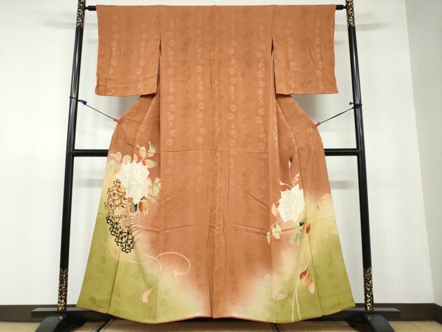 平和屋着物●アンティーク　大正ロマン　色留袖　薔薇　バラ　両褄　暈し染め　正絹　逸品　DAAW5431ud