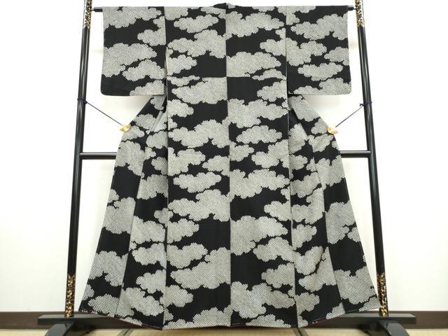 平和屋着物●上質な小紋　総絞り　雲文　黒地　正絹　逸品　未使用　DAAW5483ud