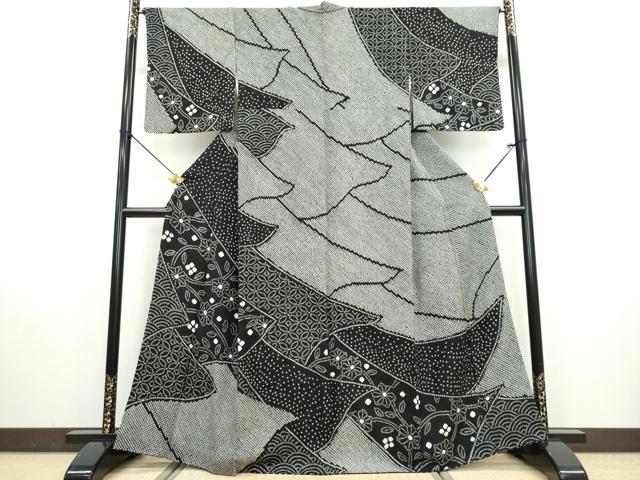 平和屋着物●訪問着　総絞り　吉祥草花文　黒地　正絹　逸品　DAAW5492ud