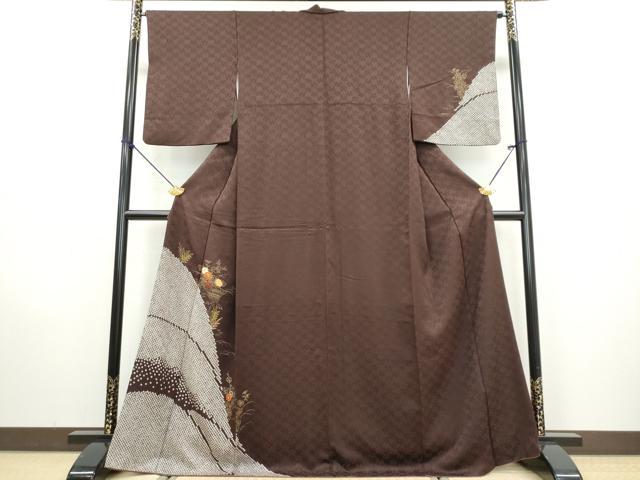 新品正絹訪問着　駒刺繍　御所車草花文　金彩　9( 訪問着、紬、袋帯なども出品) 新品正絹訪問着 駒刺繍 御所車草花文 金彩 9( 訪問着、紬、袋帯など