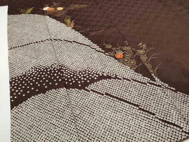 平和屋着物○訪問着 駒刺繍 絞り 草花文 金彩 正絹 逸品 AABC3647ph