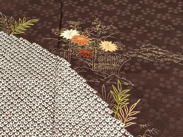 平和屋着物○訪問着 駒刺繍 絞り 草花文 金彩 正絹 逸品 DAAW5506ud
