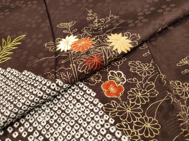 平和屋着物○訪問着 駒刺繍 絞り 草花文 金彩 正絹 逸品 DAAW5506ud