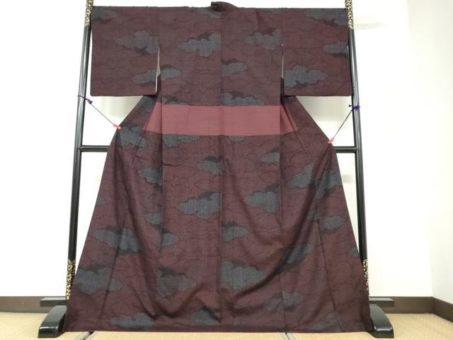 平和屋着物●結城紬　80亀甲　雲霞文　ロング丈　正絹　逸品　DAAW5521ud 平和屋着物○結城紬 80亀甲 雲霞文 ロング丈 正絹 逸品 DAAW5521ud