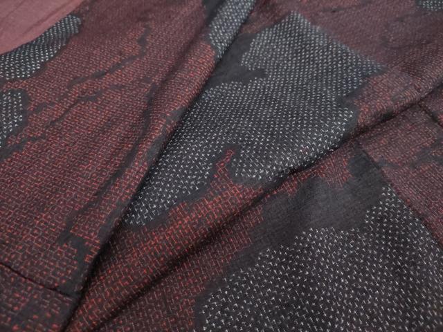 平和屋着物●結城紬　80亀甲　雲霞文　ロング丈　正絹　逸品　DAAW5521ud