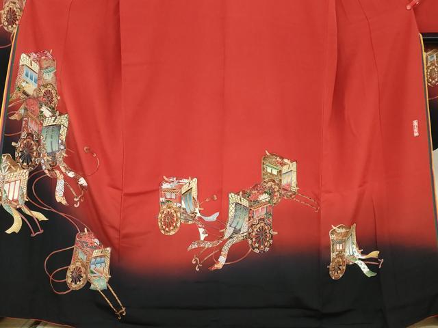 平和屋着物○豪華振袖 幾久重袖 御所車草花文 十二単風 暈し