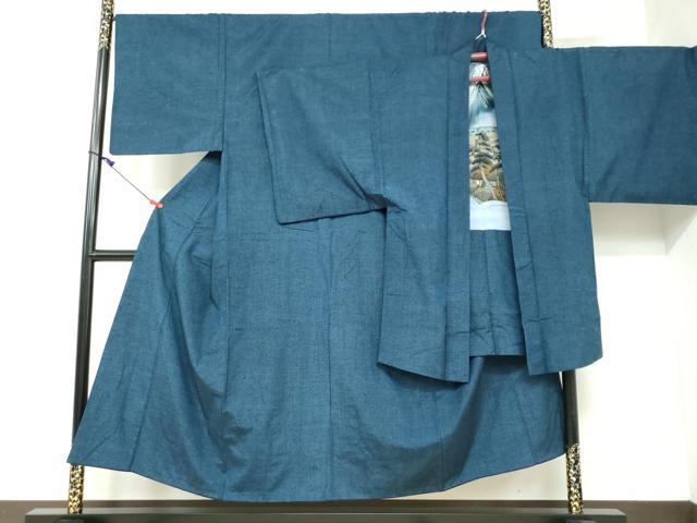 平和屋着物●男性　紬　アンサンブル　濃藍色　正絹　逸品　DAAW5540ud