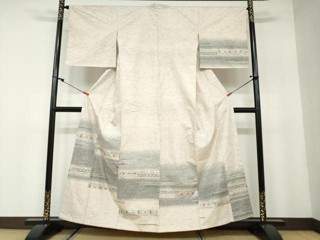 平和屋着物●訪問着　ぜんまい紬　横段文　正絹　逸品　未使用　DAAW5554ud