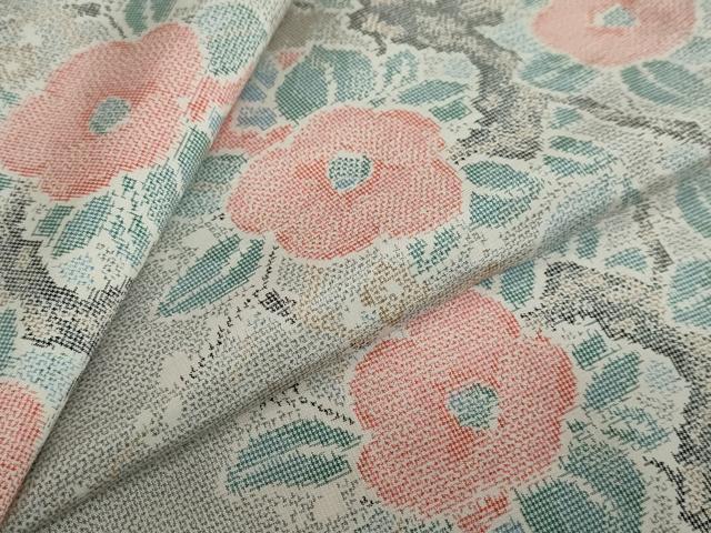 平和屋着物●上質な紬　枝椿文　正絹　逸品　DAAW5643ud